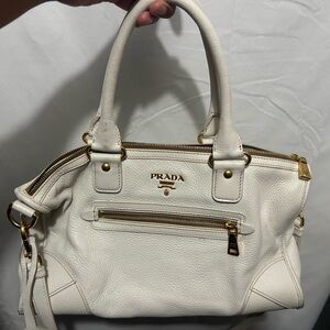 Prada Cream Leather Satchel with Gold-Tone Hardware